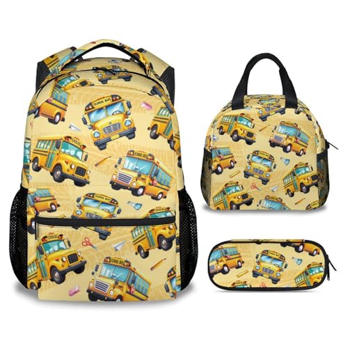 Image of Kid Backpack Boys - School Bus Backpacks Set for Toddler - 3Pcs Bookbag with Lunch Bag and Pencil Pouch - School Bag for Kindergarten /Preschool /Elementary (17 Inch)