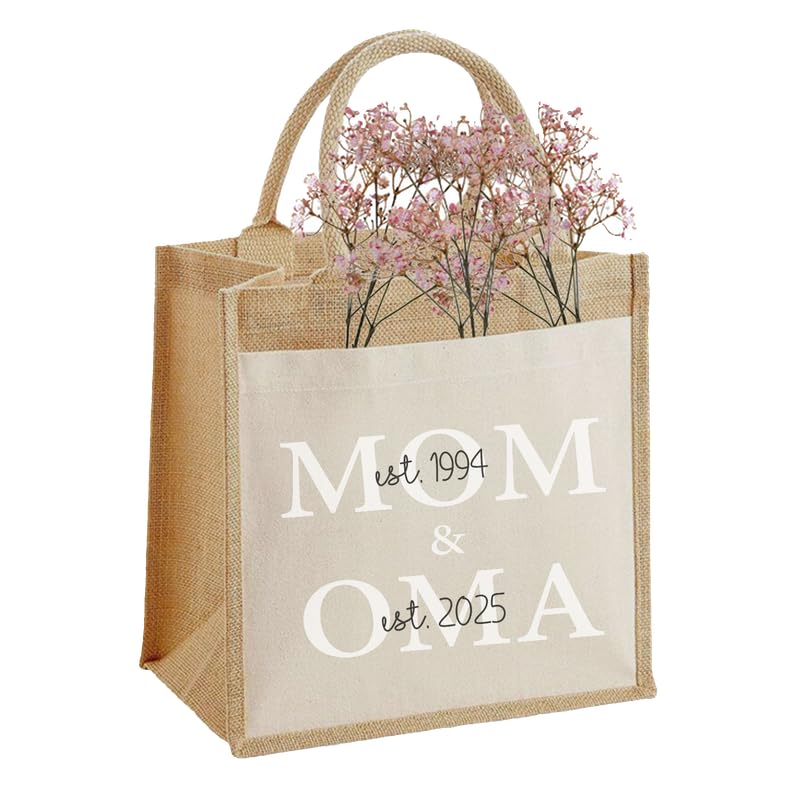 Generisch MOM-OMA Jute-Tasche mit deinen Initialien personalisiert Mama Oma Nachhaltige Jute-Tasche Geschenk-Tasche Jute-Beutel Einkaufstasche aus 100% Jute und Baumwolle