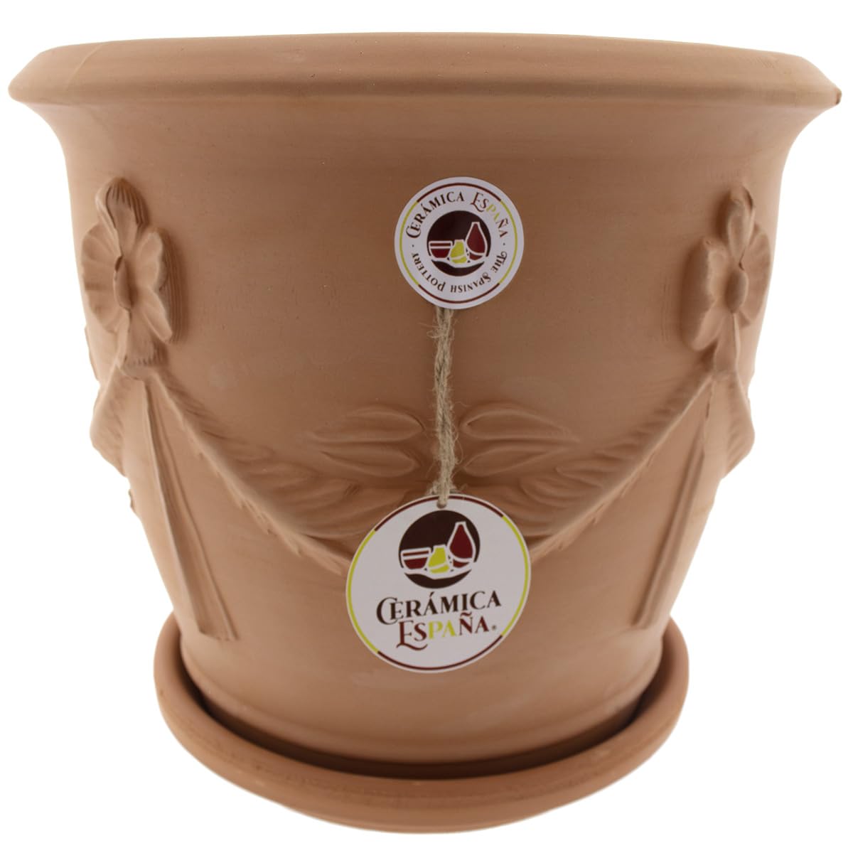 CERÁMICA ESPAÑA | Macetas de Barro Rojo | Macetas Decorativas | Macetas de cerámica | Macetas Exterior | Maceta Interior | Maceta Terracota - Modelo J05 | 28x28x25 cm | Plato Incluido