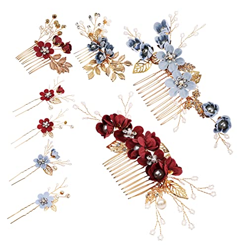 PLAFOPE 2Set Wedding Hair Combs Clips with Faux Pearls and Rhinestones Beautiful Hair Accessories for Bride and Bridesmaid Floral Design for Various Occasions