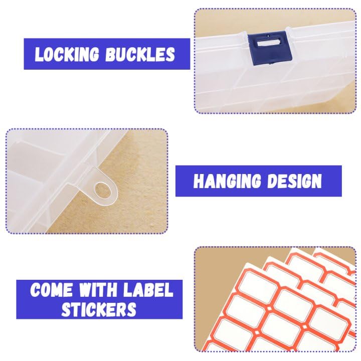 YAANBUNB 4er Set Sortierbox – 15 Fächer, Transparent, Mit Abnehmbaren Trennwänden & Aufklebern – Ideal Für Perlen, Schmuck & Kleinteile