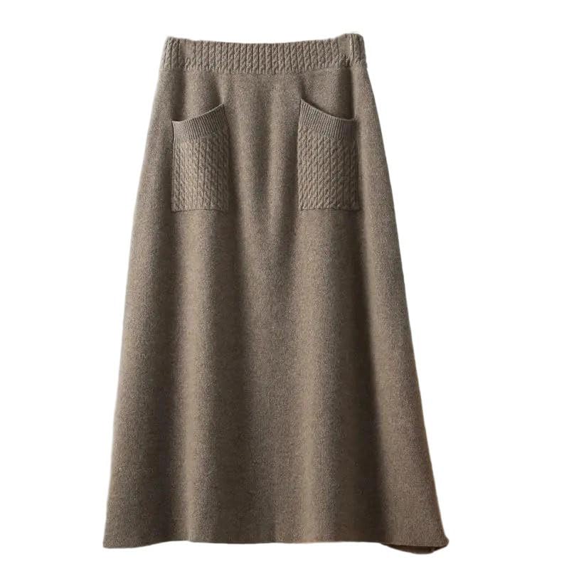 Women's A-Line Solid Color Vintage Knitted Skirt All-Match Elastic High Waist Skirts