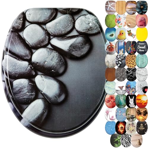 Sanilo WC Sitz mit Absenkautomatik, viele schöne Toilettendeckel zur Auswahl, hochwertige und stabile Qualität aus Holz (Hot Stones)