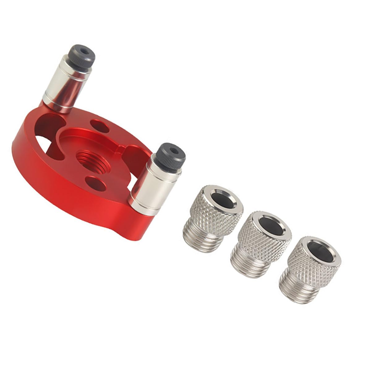 Single-Hole Dowel Drilling Jig, 3-Piece Stainless Steel Bushing Set (6/8/10mm) for Woodworking Positioning & Step Hole Expansion