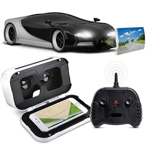 Sharper Image Remote Control Italia Sports Car with Virtual Reality Headset, Silver & Black