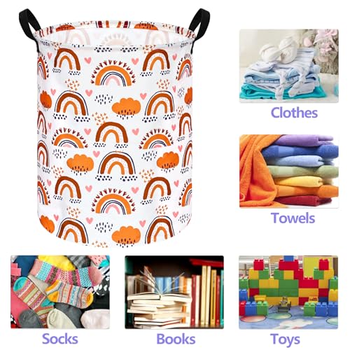 Image of 19.7 inch Round Kids Laundry Basket Gift Basket Storage Laundry Hamper Baby Toys Nursery Bin with Handles,Storage Basket for Kids Room Bedroom Decor (Rainbow)