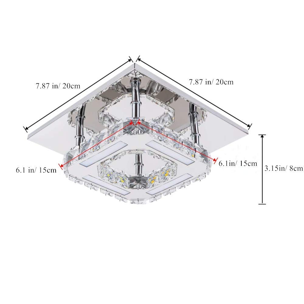 AUA LED Plafonnier Cristal, Lampe de Plafond Cristal Moderne Intégré Plafonnier carré, 18W 6500k pour Salon Chambre