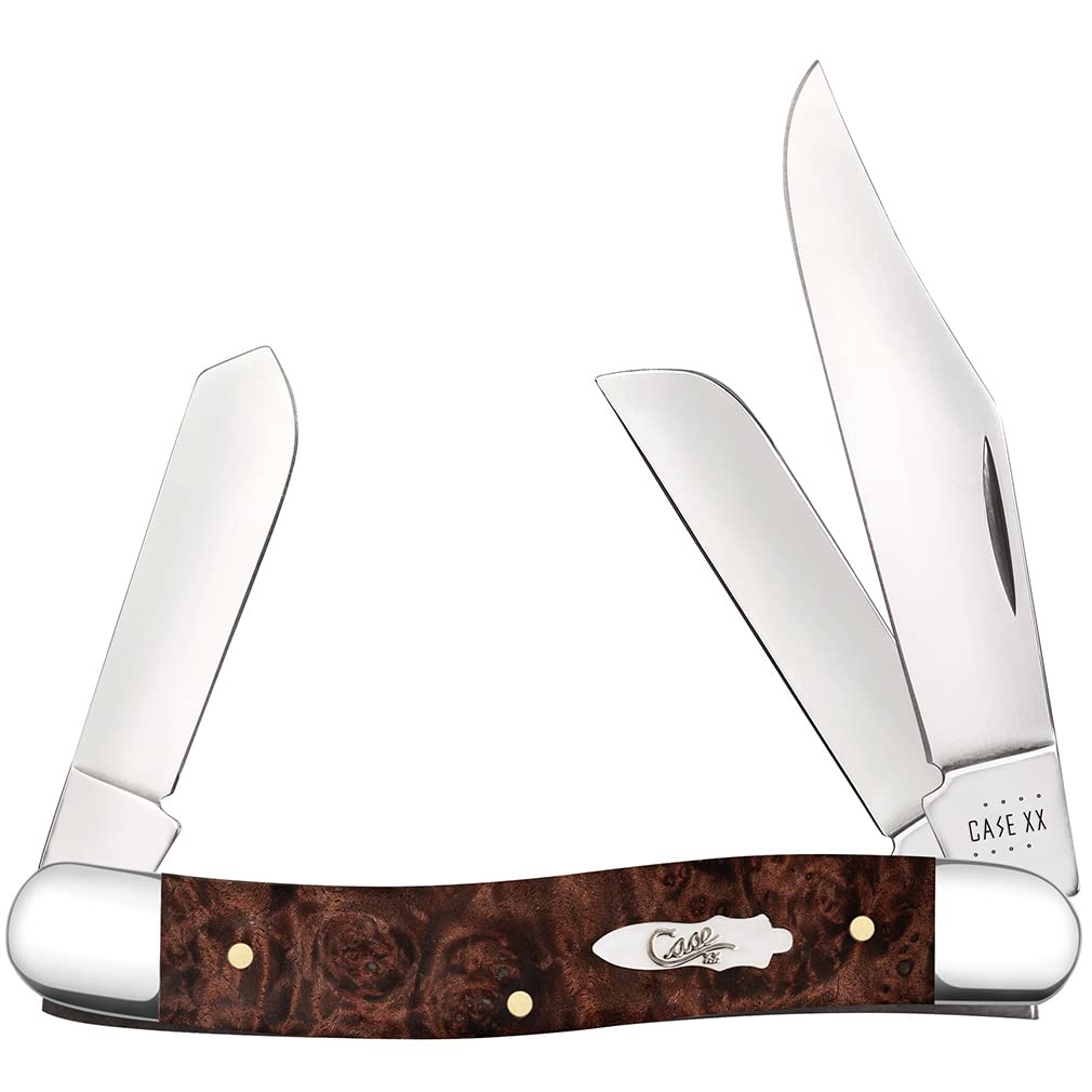 Case XX WR POCKET KNIFE STOCKMAN - BROWN MAPLE BURL WOOD, ITEM 64065, LENGTH CLOSED 3 7/8 INCH (7347 SS)