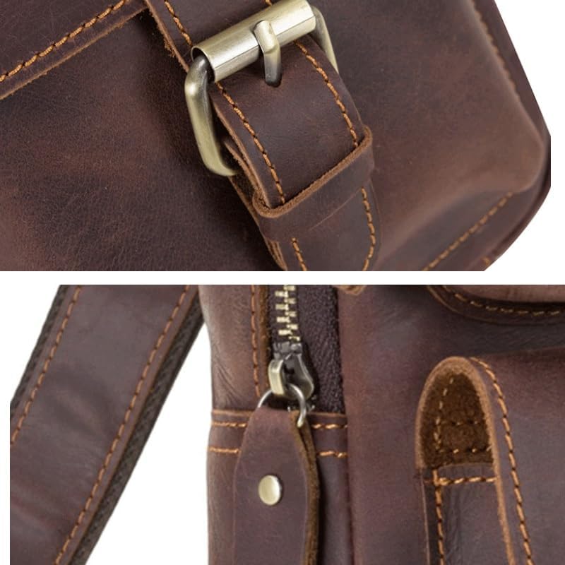 Men's Crossbody Bag with Chest Strap Retro Single Shoulder Genuine Leather
