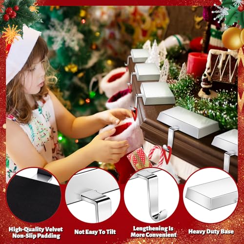 6 Pack Heavy Duty Metal Christmas Stocking Holders for Mantle, Non-Slip Fireplace Stocking Hooks Xmas Holiday Party Decorations for Counter Tables Window Fireplace Mantle Home Shelf Decor(Silver) by WLLEYAY - Image 4