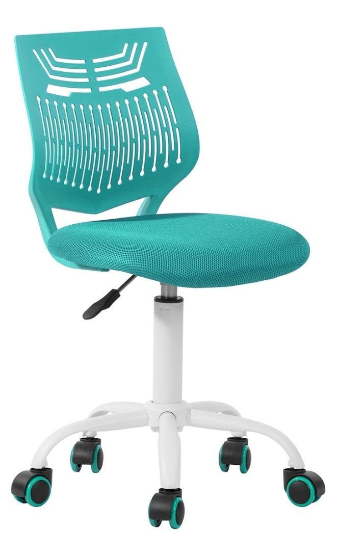 Task Chair for Teens Boys Girls 360 Slip Wheels Breathable Fabric Soft Pad Swivel Seat Ergonomics Backrest, Height Adjustable Liftup 29.5"-34.3" (Aqua)