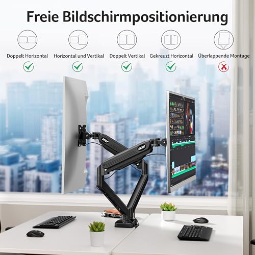 acer Dual-Monitor Halterung, 2 Monitorarm Ständer für 17-32 Zoll-Bildschirme, Ergonomischer Gasfederarmständer Hält 2~9 kg mit Kabelmanagement, Neigbar, Schwenkbar, Drehbar, VESA 75/100 mm