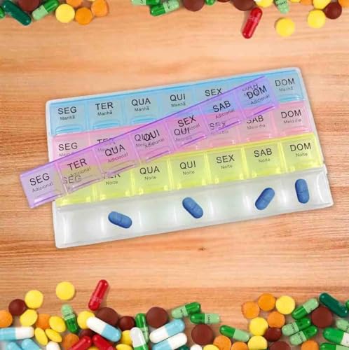 Kit com 2 Porta Comprimidos 4x ao Dia Semanal 28 Divisórias Organizador Medicamentos Remedio 7 Dias