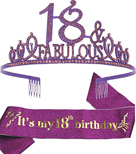18th Birthday, 18th Birthday Sash, 18th Birthday Tiara Purple, 18th Tiara and Sash, 18th Birthday Decorations, 18th Birthday Crown, 18 Tiara and Sash, 18th Birthday Tiara and Sash, 18 Birthday Crown