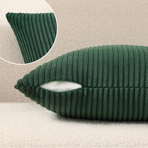 Image of Mecatny Soft Corduroy Throw Pillow Covers 22x22 Set of 2 Christmas Green