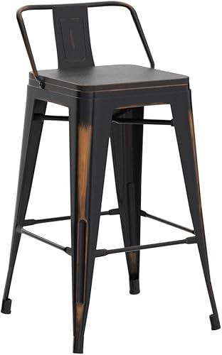 Miniatura 25 de Alunaune Juego de 4 taburetes de bar de metal de 26 pulgadas, taburetes de bar de altura de mostrador negro mate, sillas de barra industriales con