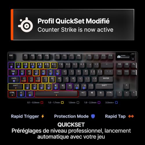 SteelSeries Apex Pro TKL Gen 3 – Commutateurs magnétiques analogiques OmniPoint 3.0, préréglages automatiques Quickset (Rapid Trigger, Rapid Tap/SOCD, Mode de Protection), OLED, RGB, USB-C, FR AZERTY – vue 3