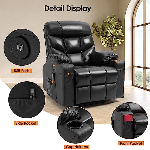 Genuine Leather Power Lift Recliner Chair For Elderly With Massage And Heat Vibration, Heavy Duty And Safety Motion Adjustable Reclining With 2 Side Pockets And Cup Holders, Usb Ports（Black） #TOP5