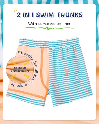 Image of SURF CUZ Boys Swim Trunks with Boxer Brief Liner Toddler Boy Stretch Swimsuit Shorts Quick Dry Swimming Trunks Bathing Suit