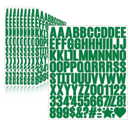 Image of 970 Pcs 10 Sheets Letter Stickers,Self Adhesive Waterproof 1 Inch Mailbox Numbers Vinyl Stickers,Alphabet Decals for Water Bottle,Window,Door,Classroom,Car,Laptop,Scrapbook (Green, 1 Inch)