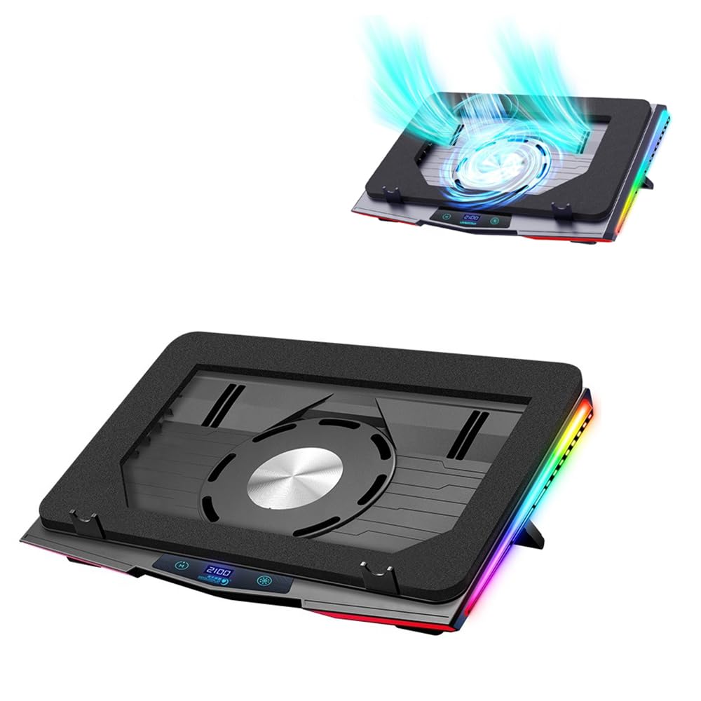 Gaming Laptop Cooling Pad, RGB Laptop Cooler with 3 Powerful Turbofans, 4 Height Adjustable Laptop Cooling Stand, 5 Fan Speed Touch Control, Seal Memory Foam for Cooling 12-19.3 inch Laptop