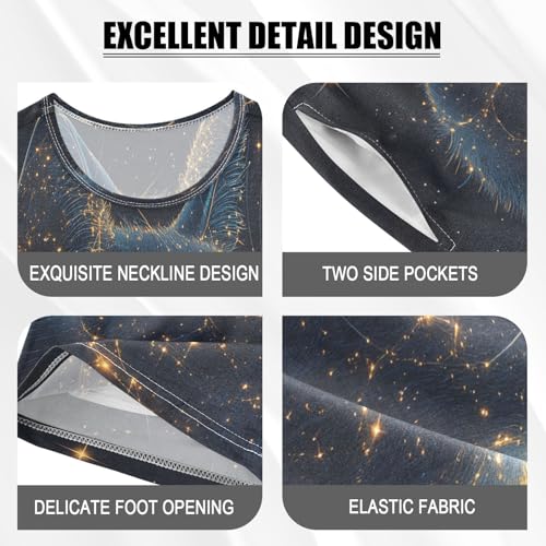 ALAZA Cat Constellation Space Black Pajamas Set Short Sleeve Cotton Sleepwear Summer Pjs 2 Piece 5-14Y4