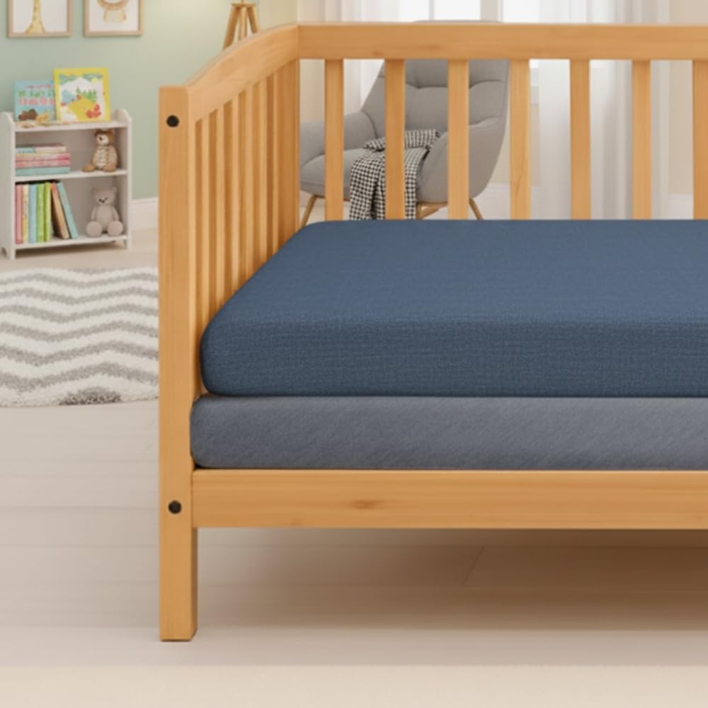 MHG Living Baby Cot Fitted Sheet Pack of 2 – 120x60cm – 100% Jersey Cotton – Soft, Breathable – 2 Colour Crib Mattress Covers with All-Round Elastic for Boys & Girls - Denim Blue/Sky Blue