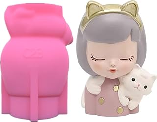 appuivbt Cute Cat with Girl Succulent Planter Pot Resin Mold,Plant Pot Silicone Mold Gypsum Cement Moulds,Concrete Clay Mould