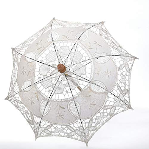 GOKOMO Lace Umbrella Vintage Style Wooden Handle Umbrella Bridal Wedding Umbrella Stage Umbrella Photographing Decorative Umbrella(Beige,Small)