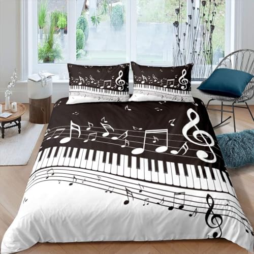 Homemissing Musique Notes mélodiques Housse de Couette 140x200cm Piano Touches Clavier Parure de Lit Musique Classique Jazz Blues Ensemble de literie Luxe...