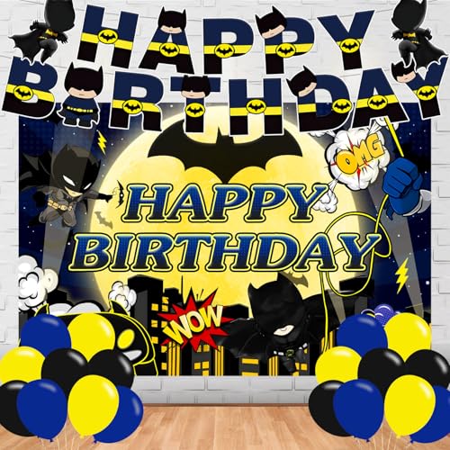 Bat Hero Birthday Party Supplies Pack Includes Banner Backdrop Balloons for Bat party supplies