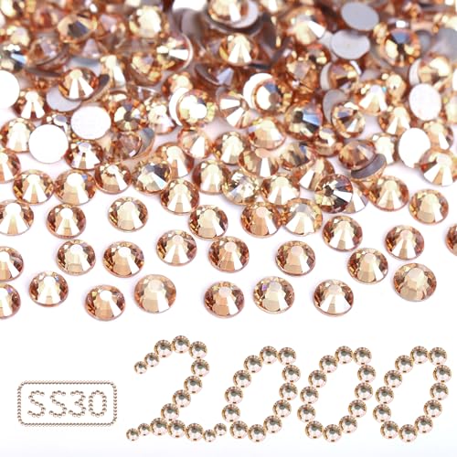 Image of 2000PCS Golden Shadow Rhinestones Bulk, Flat Back Crystal Glass Stone Round Gems,SS30, 6.4-6.6mm