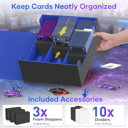 Image of Mlikero Card Deck Case for Trading Cards 1800+, Trading Card Storage Box Fits Toploader and Magnetic Card Holder, Leather Magnetic Closure Deck Box Fit for MTG, TCG (Blue)
