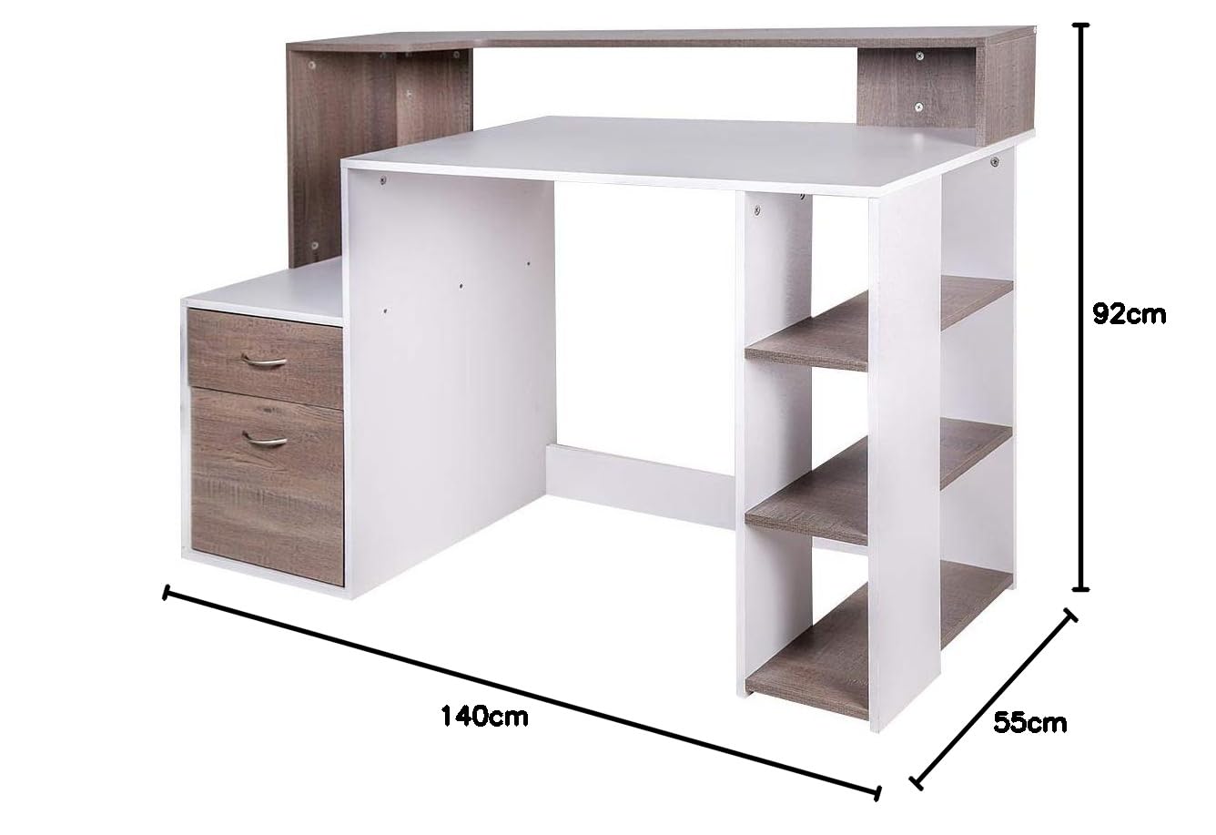 BAKAJI Scrivania con Cassetto e Mobiletto Tavolo da Lavoro Porta Pc Computer in Legno Melaminico Arredamento Casa Ufficio Cameretta (Grigio Rovere)