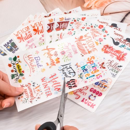 WANDIC 16 Sheets Rub On Transfer Stickers, Christmas Halloween Season Holiday Stickers Multiple Themes Decals for Scrapbook Journal Planner Album - Image 4