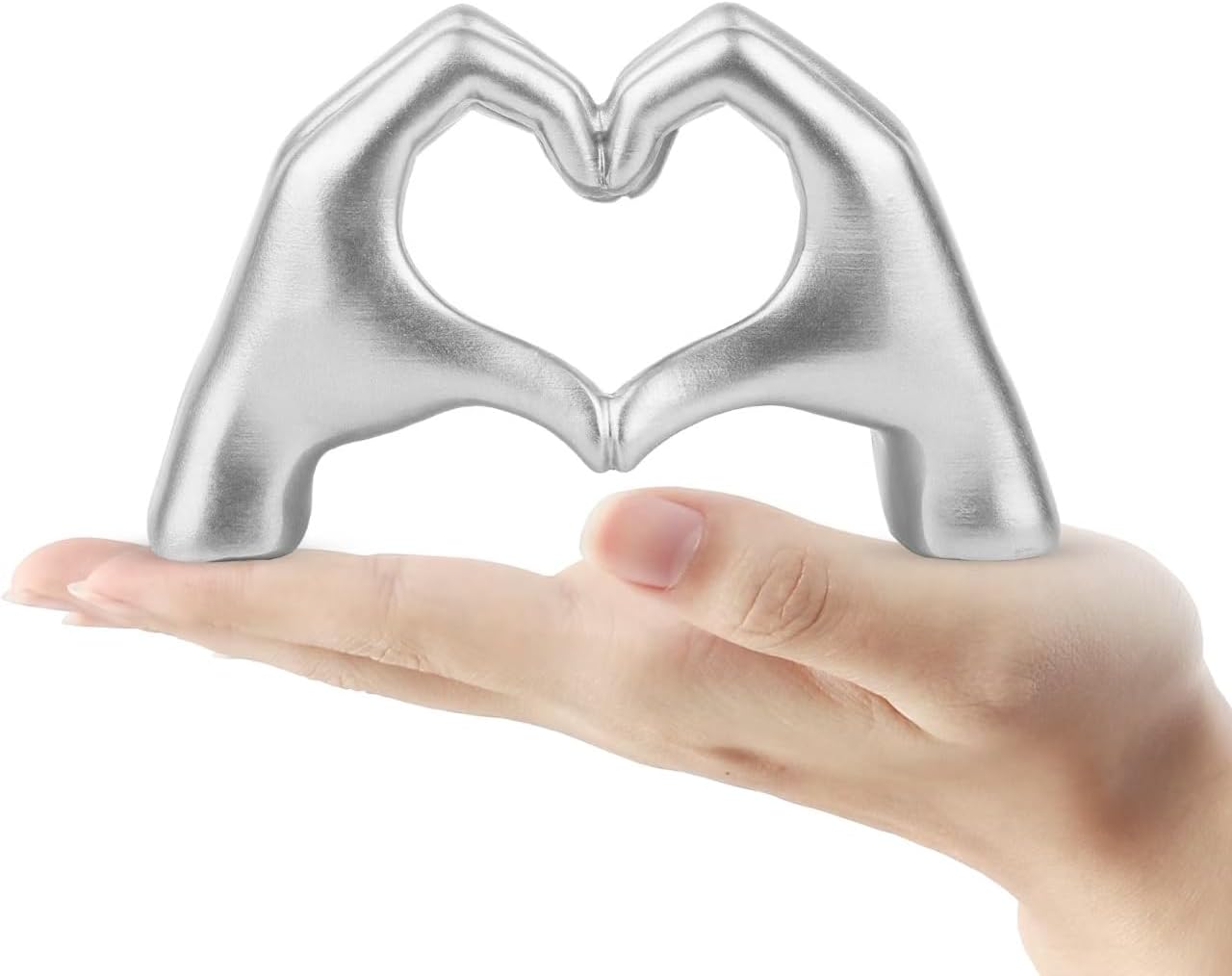 Small Silver Decor,Resin Heart Hands Sculpture for Living Room Bedroom Bookshelf Shelves Office Desk Decor,Love Finger Modern Statue for Wedding Decorations,Unique Birthday for Women Girls.