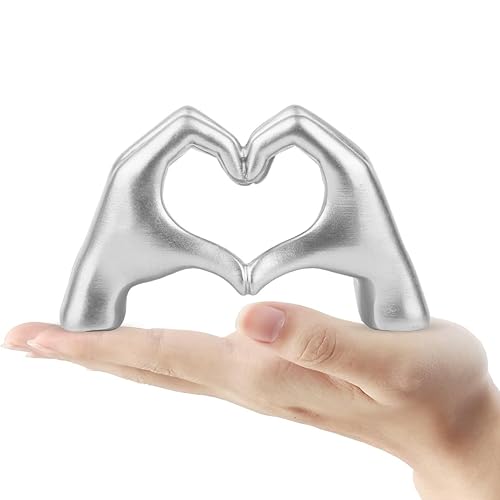 Small Silver Decor,Resin Heart Hands Sculpture for Living Room Bedroom