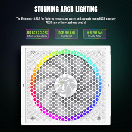 RGB 750G WH Alimentatore PC 750W Full Modulares, 80 Plus Gold, LLC + DC-DC, ARGB Sync, Condensatori giapponesi, ventola ARGB FDB da 140 mm, 9 funzioni di protezione - Alimentatore - Immagine 2
