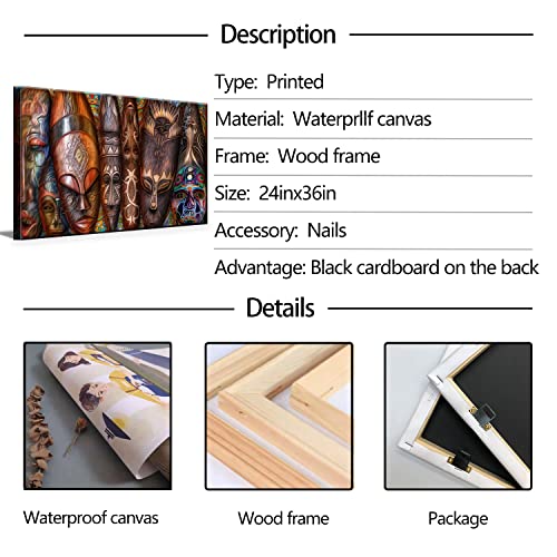 African American Wall Art Masks Tribal Ethnic Canvas Wall Decor Prints Poster Paintings Pictures Artwork For Living Room Bedroom Black Art Paintings For Wall Large Framed Ready To Hang 24 X 36 Inches #TOP7