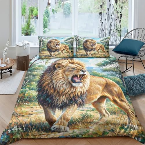 Linge de lit lion 3D avec fermeture éclair cachée en microfibre douce