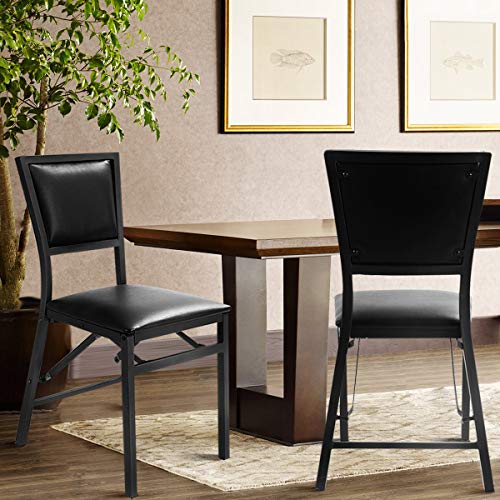 Giantex Folding Chairs, With Padded Seats, Sturdy Metal Frame, Floor Protectors, Space Saving Design, Foldable Dining Desk Chairs For Small Apartment, Extra Guests, Black #TOP5