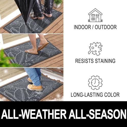 Colorxy Waterproof Doormat, Sturdy Natural Rubber Front Indoor Mat, Non Slip Low Profile Indoor Outdoor Door Mats, Stain and Fade Resistant Floor Mat, Easy Clean Patio Entrance Mat, 59''x36'', Grey