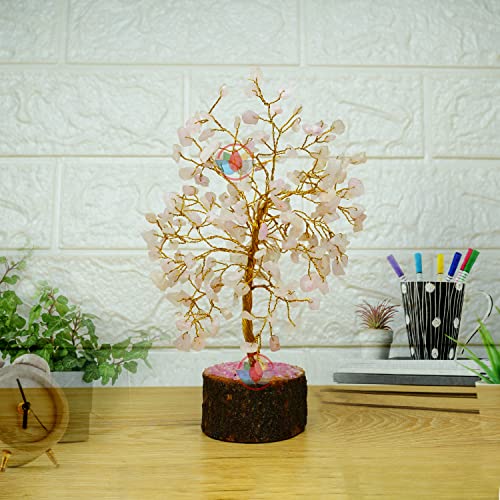 Image of REMEDYWALA Charged Energized Rose Quartz Crystal Tree for Reiki Healing Rose Quartz Stone Tree 200 Beads