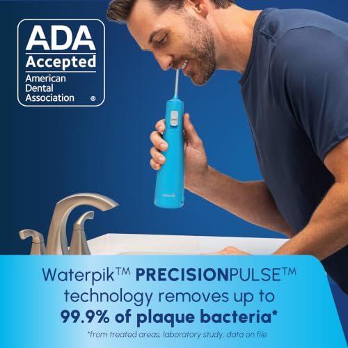 Image of Waterpik Cordless Pulse 3100 Portable Water Flosser, Rechargeable, Cyan | 2 Settings, 1 Precision Tip & 1 Tongue Cleaner Tip for Fresh Breath, Travel, Shower Use, ADA Accepted, WF-20 Amazon Exclusive
