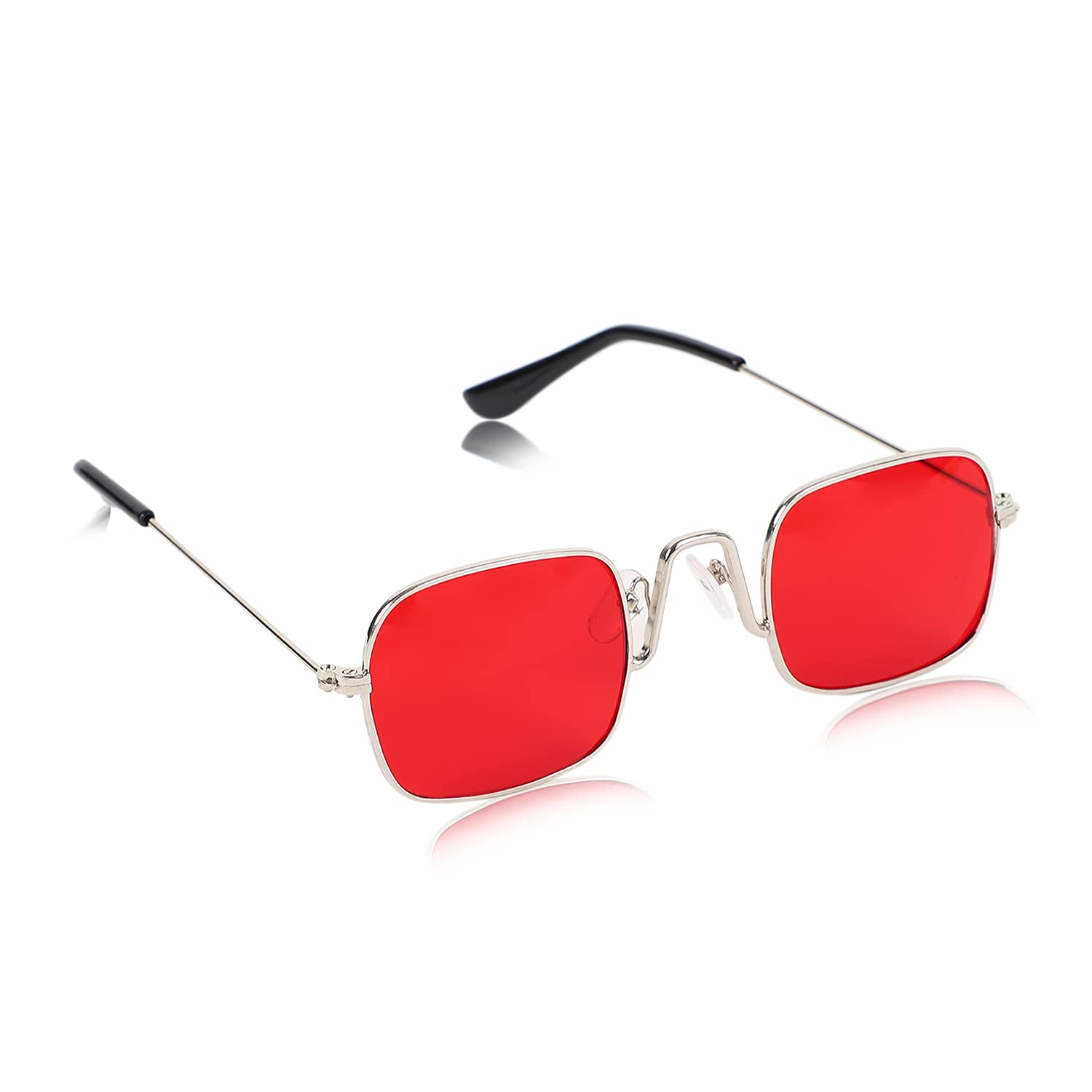 AlchikoUnisex Square Sunglasses Silver Frame, Red Lens (Standard) - Pack Of 1