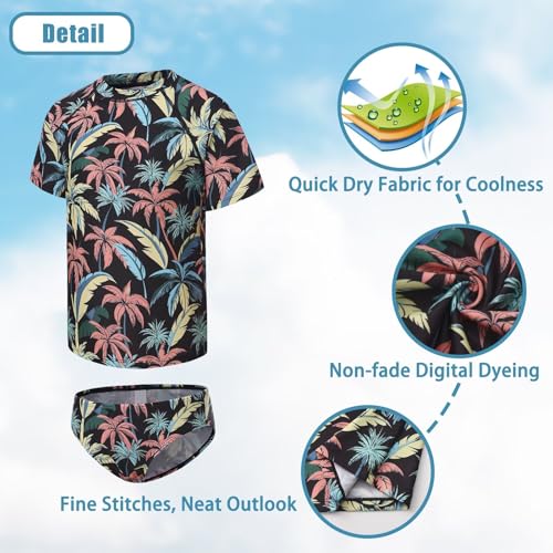 Image of Girls Two Piece Rash Guard Swimsuits Set Short Sleeve Bathing Suit for Kids Hawaiian Swimwear Set 3-16 Years