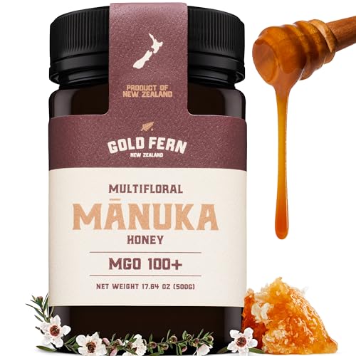 Gold Fern Honey - Raw New Zealand Manuka Honey | 1.1lb Certified MGO 100+ | Pure, Natural, Genuine, Unpasteurized, and Unfiltered Superfood Honey, Traceable from Hive to Hand.