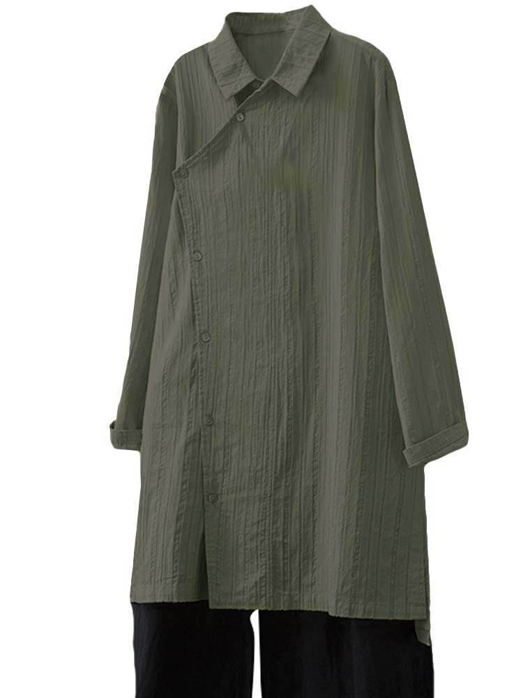 Minibee Women's Tunic Blouse Top Button Down Textured Long Sleeve Shirt