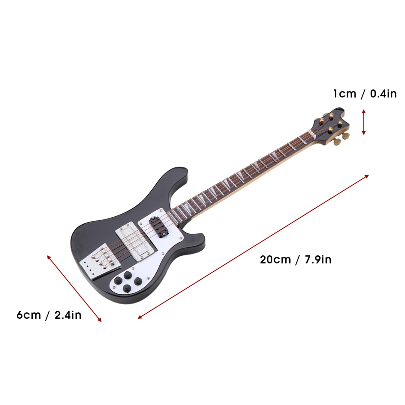 Bajo Miniatura, Réplica de Bajo Miniatura Negro con Soporte y Estuche Modelo de Instrumento Adornos Regalo