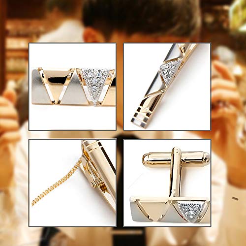 Two Tone Cufflinks and Tie Clip Set with Gift Box and Greeting Card, Stylish Golden Cufflinks and Tie Clip Gift Set for Men3